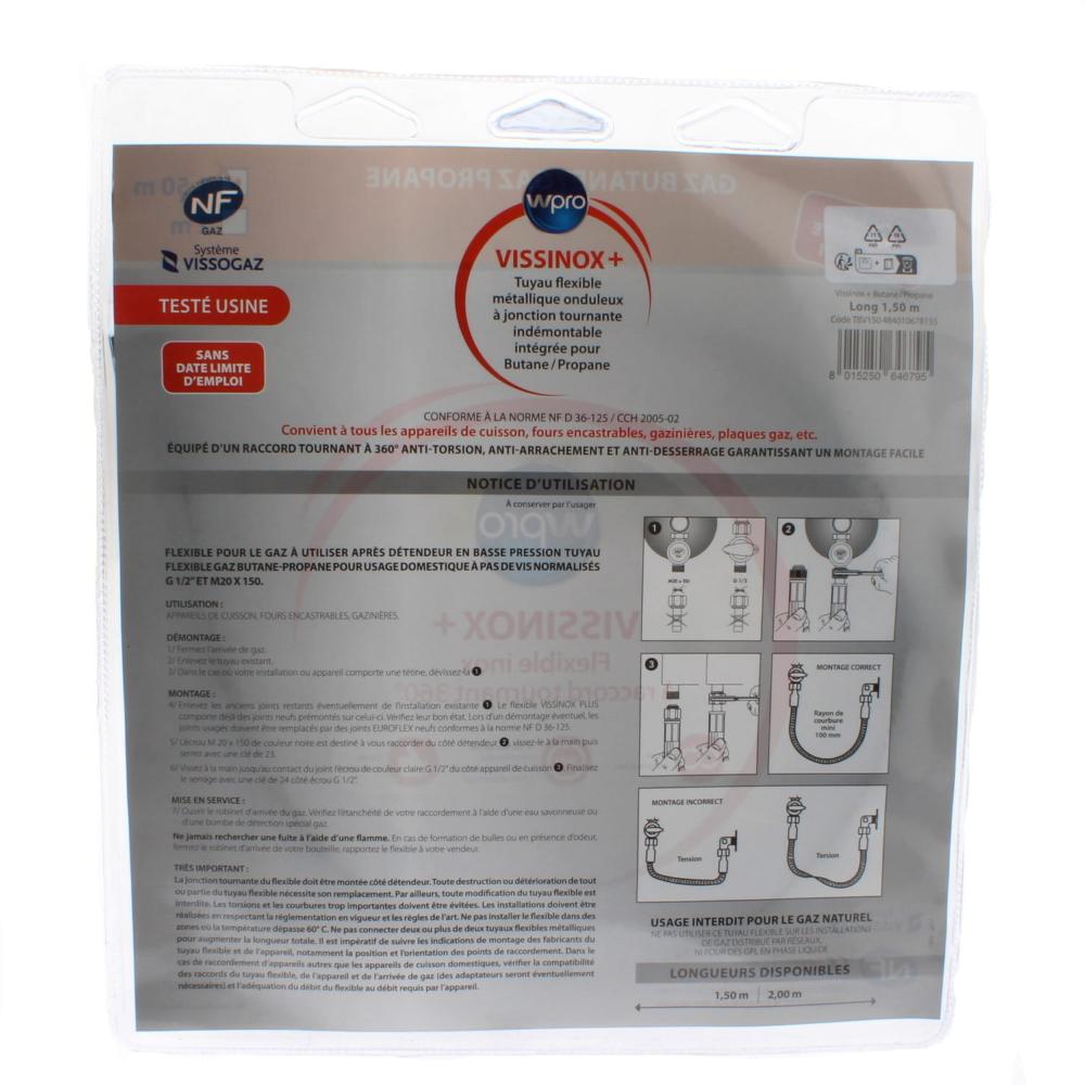 vissinox+ Gaz butane/propane 1,5 mt J00337525 - Hotpoint